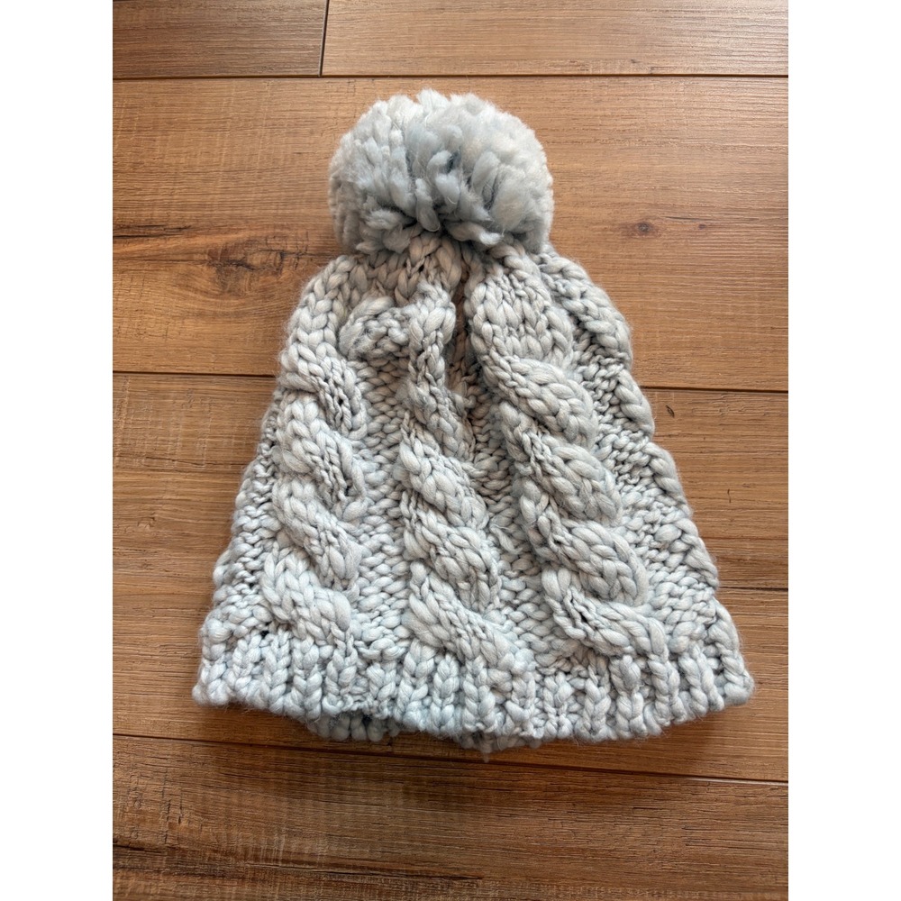 Soft Surroundings Blue Cable Knit Pom Pom Beanie Hat CW-2014 Womens Accessory